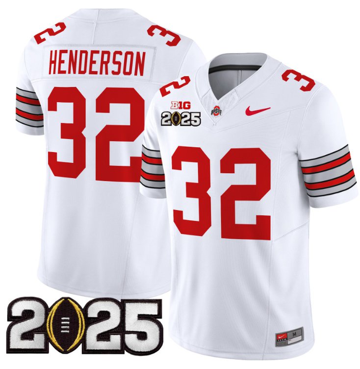 Men's Ohio State Buckeyes #32 Treveyon Henderson F.U.S.E. 'Heritage Stripe' 2025 CFP Final White Vapor Limited Stitched Jersey