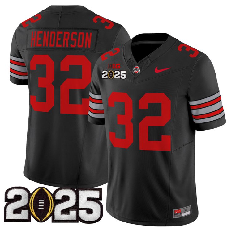 Men's Ohio State Buckeyes #32 Treveyon Henderson F.U.S.E. 'Heritage Stripe' 2025 CFP Final Black Vapor Limited Stitched Jersey