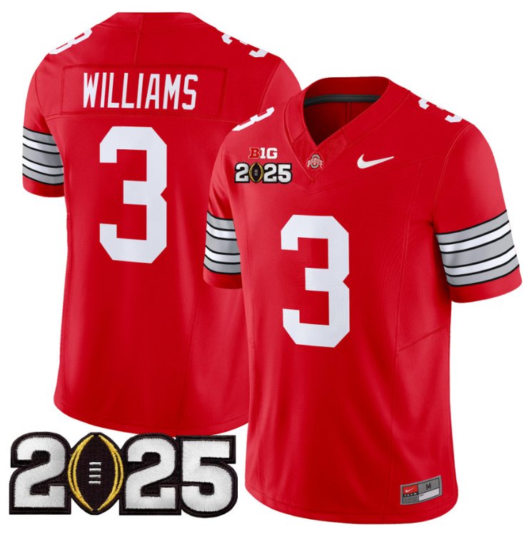 Men's Ohio State Buckeyes #3 Miyan Williams F.U.S.E. 'Heritage Stripe' 2025 CFP Final Red Vapor Limited Stitched Jersey