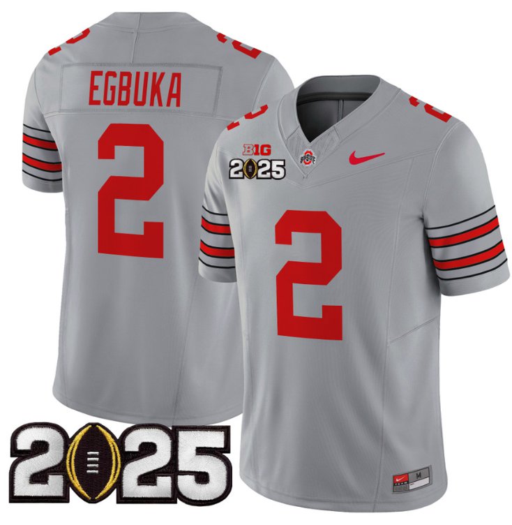 Men's Ohio State Buckeyes #2 Emeka Egbuka F.U.S.E. 'Heritage Stripe' 2025 CFP Final Patch Gray Limited Stitched Jersey