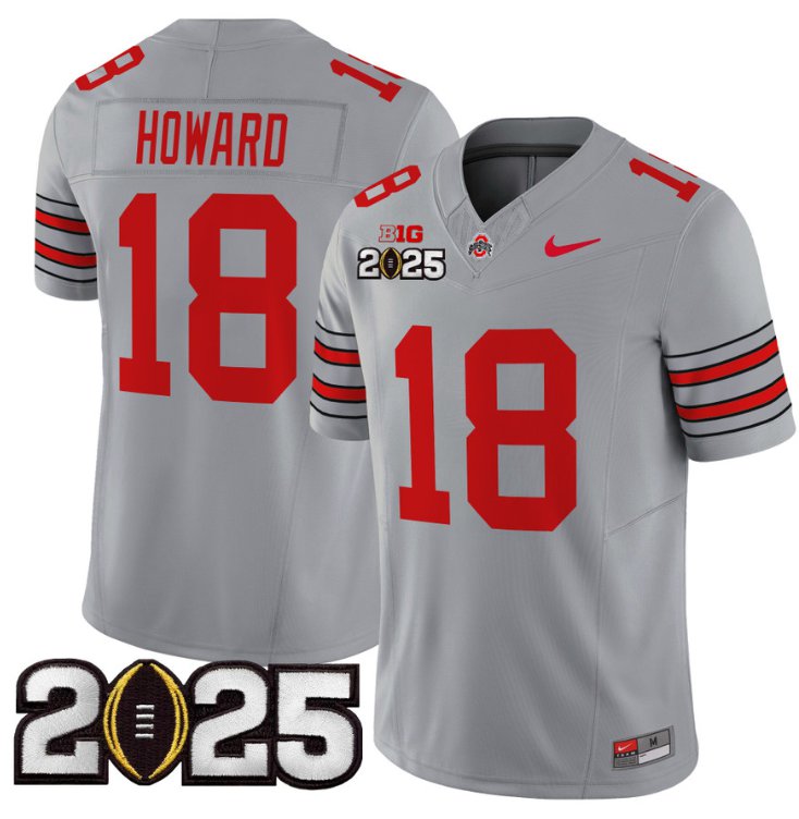 Men's Ohio State Buckeyes #18 Will Howard F.U.S.E. 'Heritage Stripe' 2025 CFP Final Gray Vapor Limited Stitched Jersey