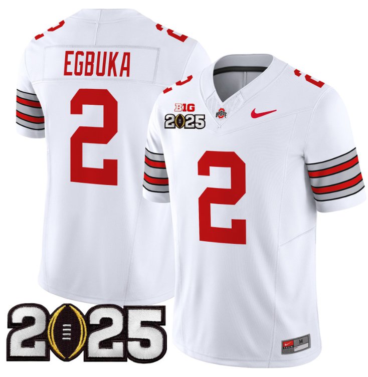 Men's Ohio State Buckeyes #2 Emeka Egbuka F.U.S.E. 'Heritage Stripe' 2025 CFP Final Patch White Limited Stitched Jersey