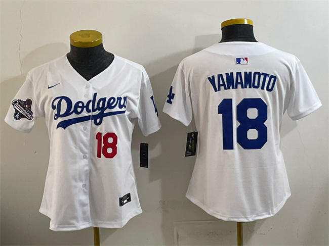 Youth Los Angeles Dodgers #18 Yoshinobu Yamamoto White 2025 World Series Champions Home Limited Stitched Baseball Jersey