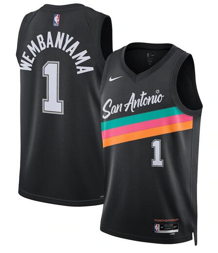 Men's San Antonio Spurs #1 Victor Wembanyama Black 2025-26 City Edition Stitched Basketball Jersey