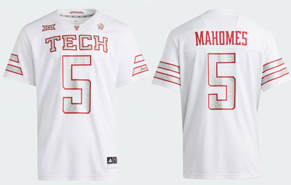 Men's Texas Tech Red Raiders #5 Patrick Mahomes White Too Cold Stitched Jersey