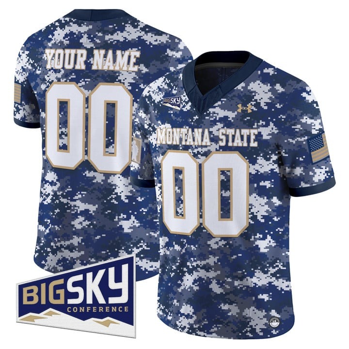 Men's Montana State Bobcats Football Custom 2025 Vapor Limited Stitched Jersey Camo