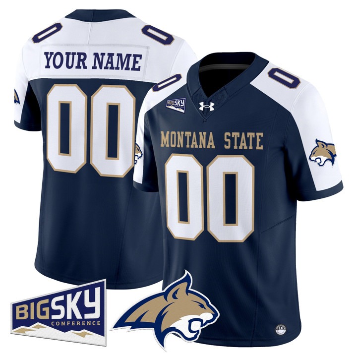 Men's Montana State Bobcats Football Custom 2025 Vapor Limited Stitched Jersey Navy Alternate