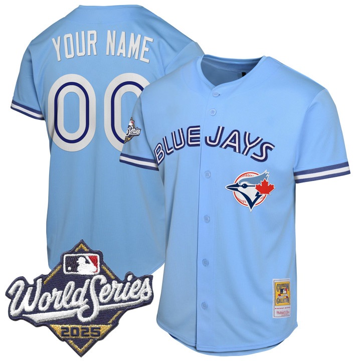 Men's Toronto Blue Jays Custom Throwback 2025 World Series Patch V2 Stitched Jersey Powder Blue