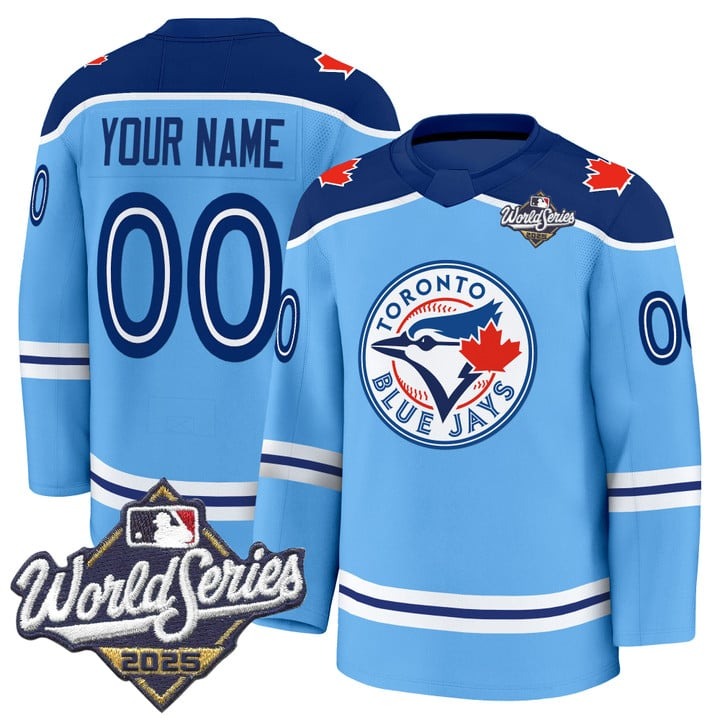 Men's Toronto Blue Jays Custom 'Hockey Style' 2025 World Series Premium Stitched Jersey Powder Blue
