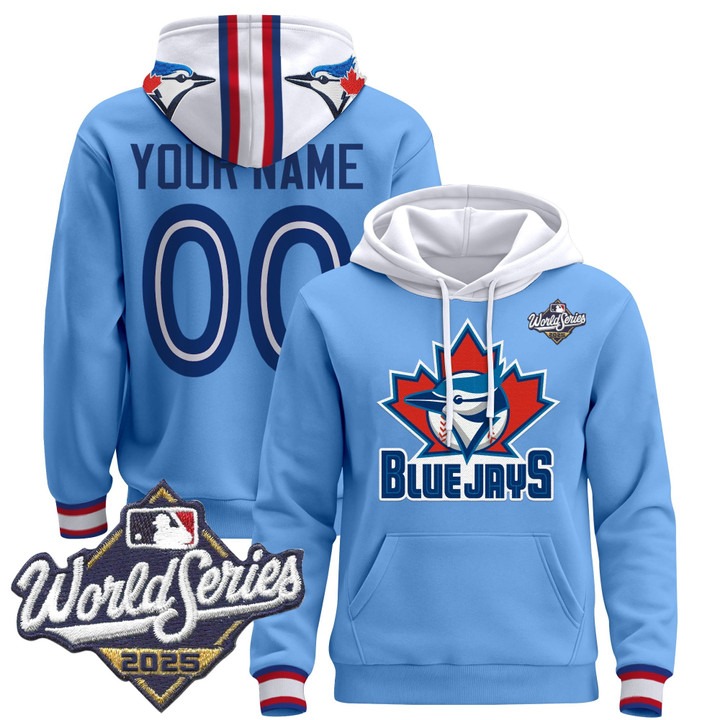Men's Toronto Blue Jays Custom 2025 World Series Premium Stitched Pullover Hoodie - Powder Blue