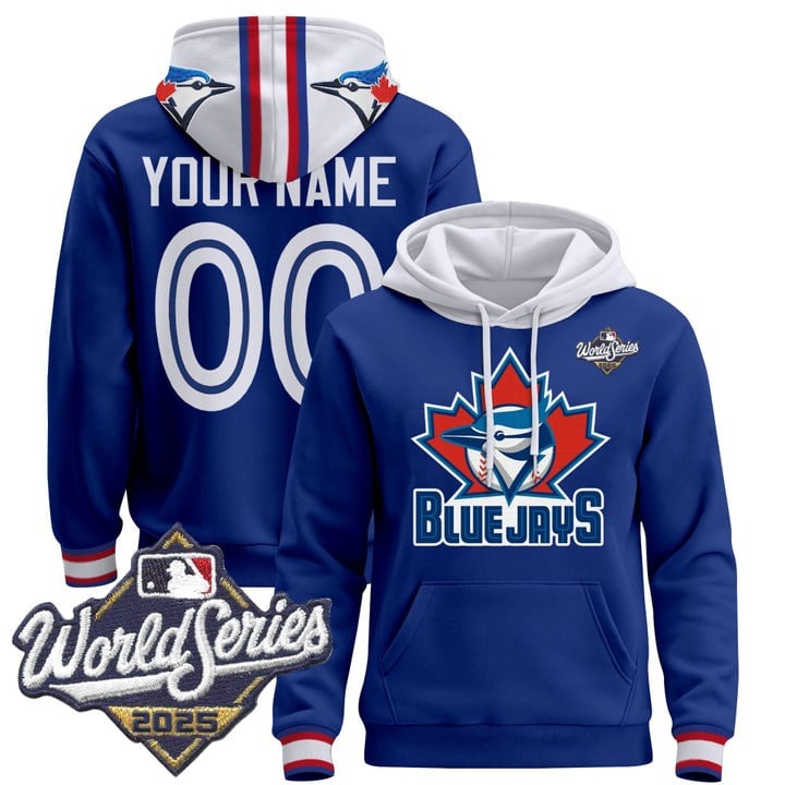 Men's Toronto Blue Jays Custom 2025 World Series Premium Stitched Pullover Hoodie - Royal