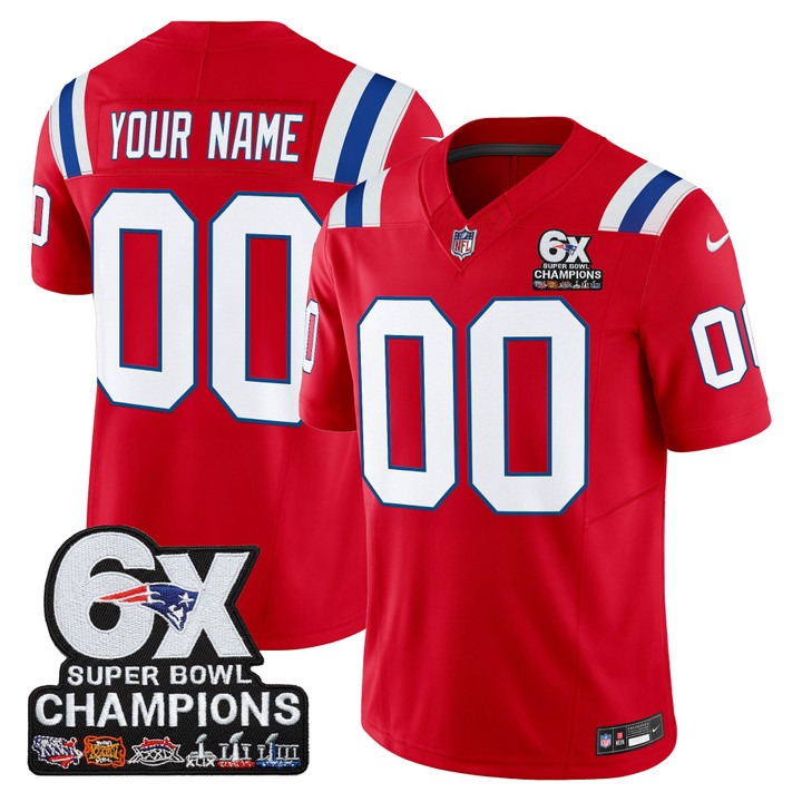 Men's New England Patriots Custom 6-Time Champions Patch F.U.S.E. Vapor Limited Stitched Jersey - Red