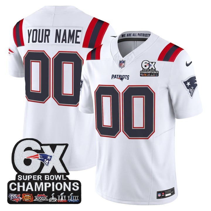 Men's New England Patriots Custom 6-Time Champions Patch F.U.S.E. Vapor Limited Stitched Jersey - White