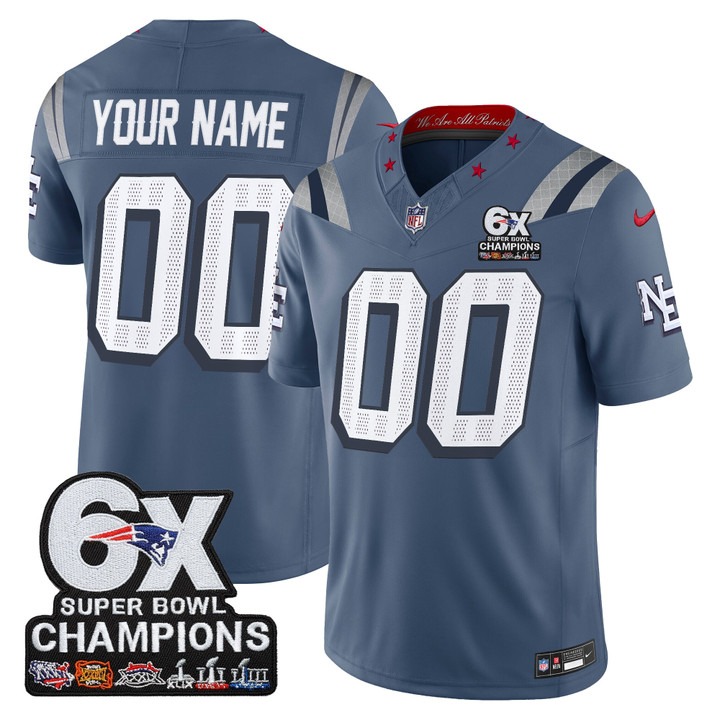 Men's New England Patriots Custom 6-Time Champions Patch F.U.S.E. Vapor Limited Stitched Jersey - Storm Blue