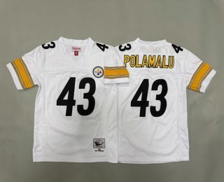 Youth Pittsburgh Steelers #43 Troy Polamalu White 2005 Throwback Stitched Jersey