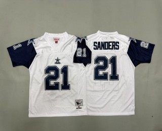 Youth Dallas Cowboys #21 Deion Sanders White Blue 1995 Throwback Stitched Jersey