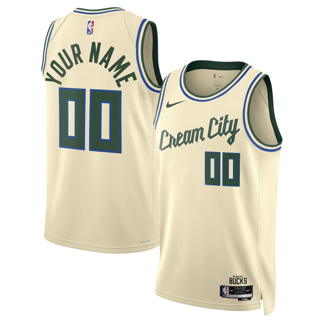 Men's Milwaukee Bucks Custom Cream 2025-26 City Edition Stitched Basketball Jersey