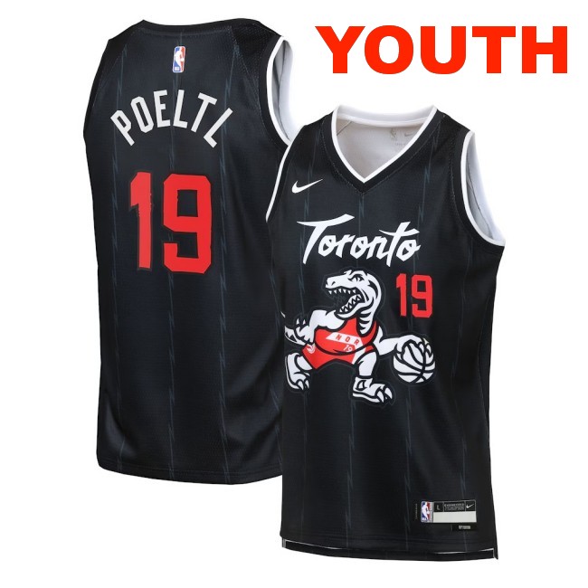 Youth Toronto Raptors #19 Jakob Poeltl Black 2025-26 City Edition Swingman Stitched Jersey