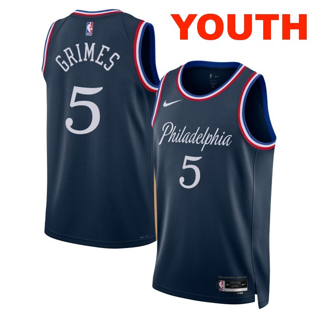 Youth Philadelphia 76ers #5 Quentin Grimes Navy 2025-26 City Edition Swingman Stitched Jersey