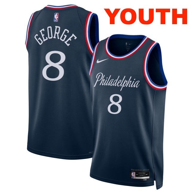 Youth Philadelphia 76ers #8 Paul George Navy 2025-26 City Edition Swingman Stitched Jersey