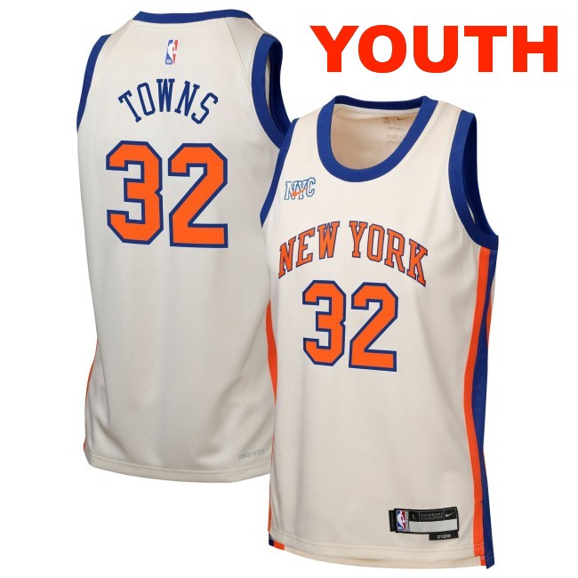 Youth New York Knicks #32 Karl-Anthony Towns White 2025-26 City Edition Swingman Stitched Jersey