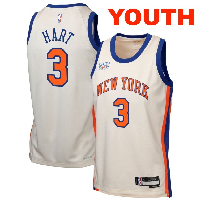 Youth New York Knicks #3 Josh Hart White 2025-26 City Edition Swingman Stitched Jersey
