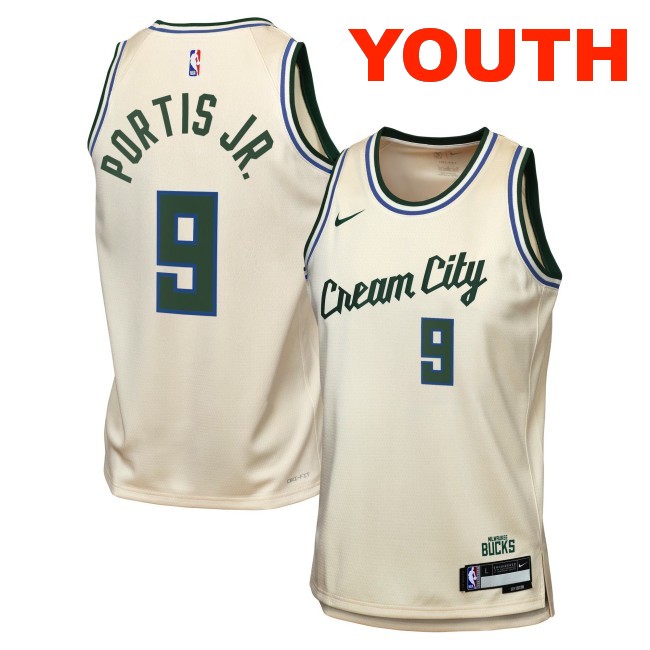 Youth Milwaukee Bucks #9 Bobby Portis Cream 2025-26 City Edition Swingman Stitched Jersey