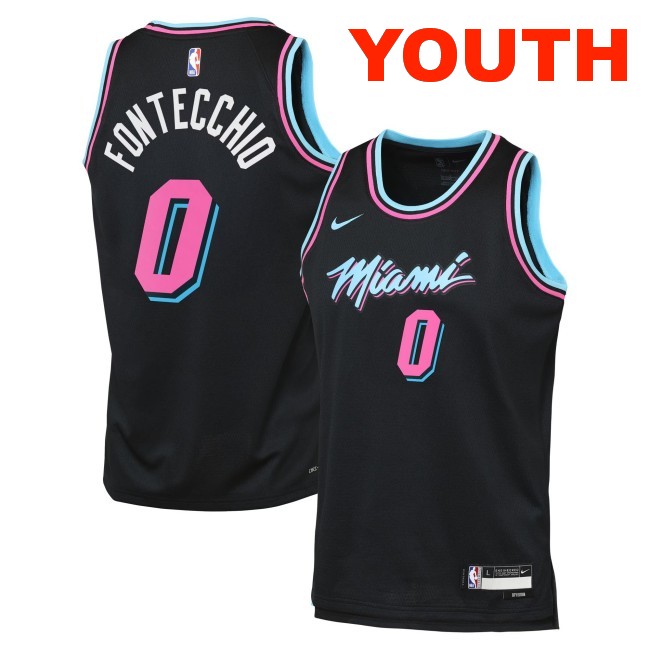 Youth Miami Heat #0 Simone Fontecchio Black 2025-26 City Edition Swingman Stitched Jersey