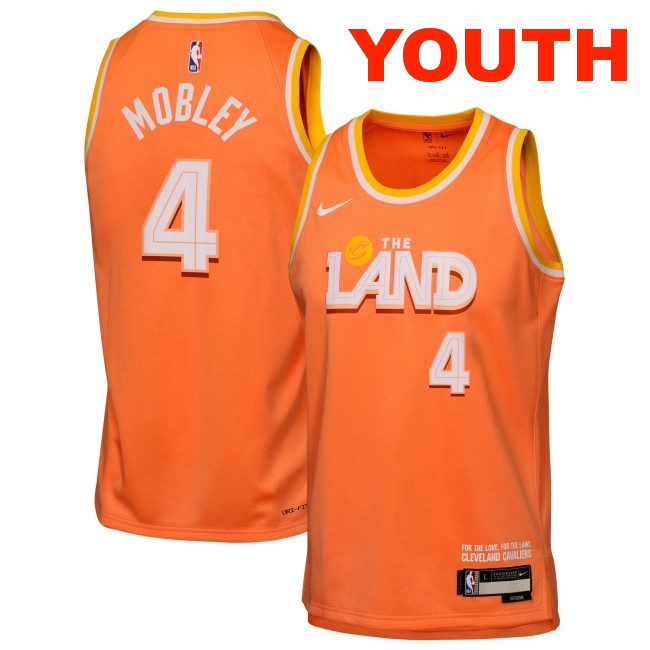 Youth Cleveland Cavaliers #4 Evan Mobley Orange 2025-26 City Edition Swingman Stitched Jersey