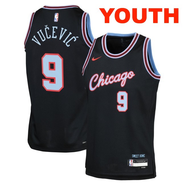 Youth Chicago Bulls #9 Nikola Vucevic Black 2025-26 City Edition Swingman Stitched Jersey