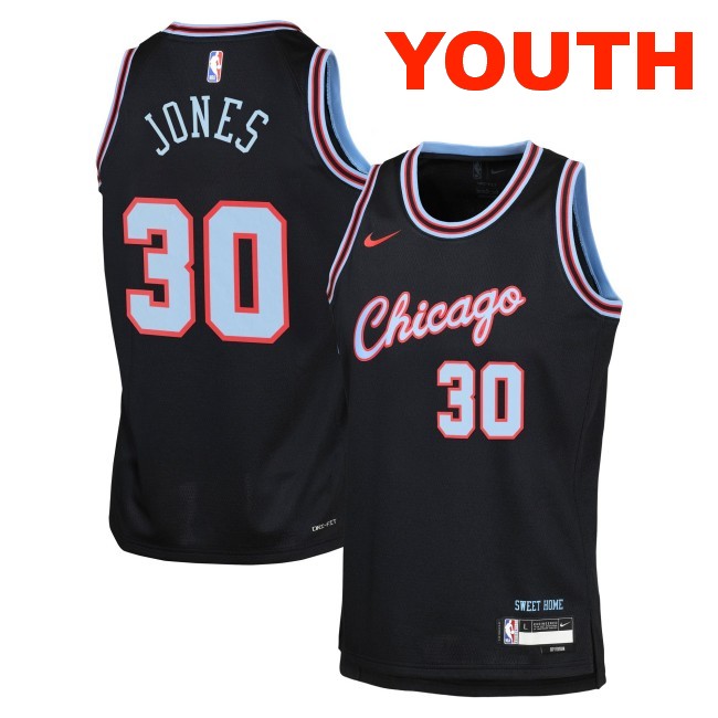 Youth Chicago Bulls #30 Tre Jones Black 2025-26 City Edition Swingman Stitched Jersey