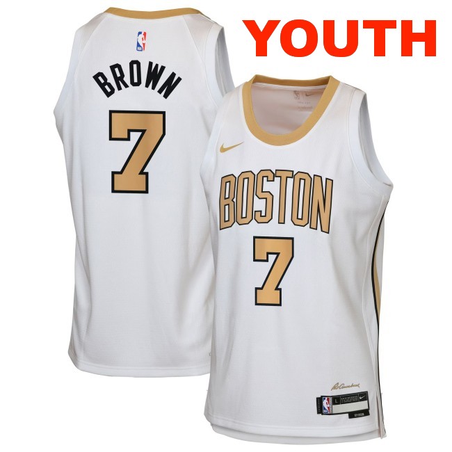 Youth Boston Celtics #7 Jaylen Brown White 2025-26 City Edition Swingman Stitched Jersey