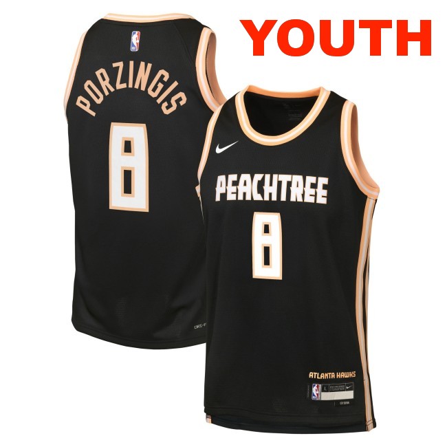Youth Atlanta Hawks #8 Kristaps Porzi?gis Black 2025-26 City Edition Swingman Stitched Jersey