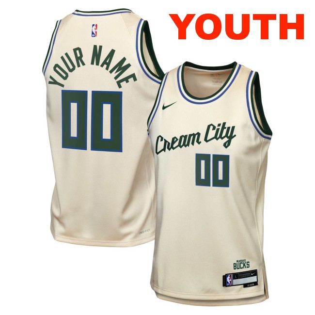 Youth Milwaukee Bucks Custom Nike Cream 2025-26 City Edition Swingman Stitched Jersey