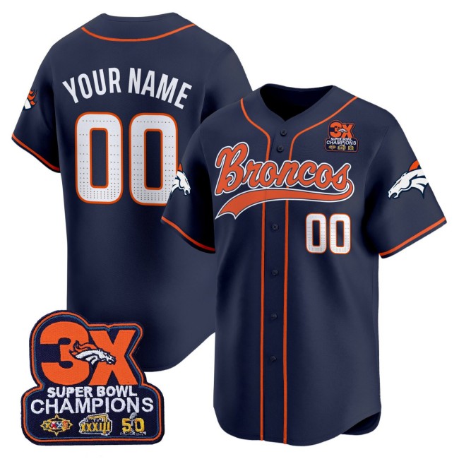 Nike Denver Broncos Baseball Custom Navy 3X-SBC Patch 2025 Limited Stitched Jersey