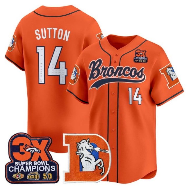 Men's Denver Broncos #14 Courtland Sutton Throwback 3X-SBC Patch 2025 Nike Limited Stitched Baseball Jersey Orange