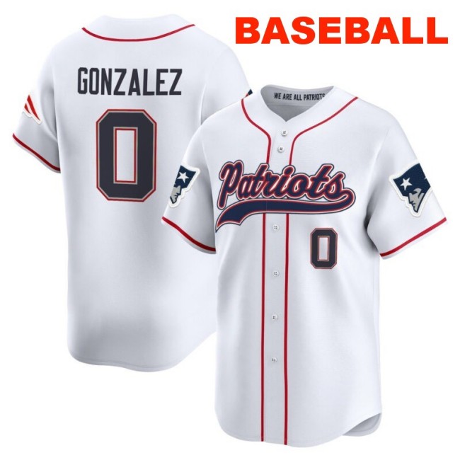 Men's New England Patriots #0 Christian Gonzalez White 2025 Baseball Nike Limited Stitched Jersey