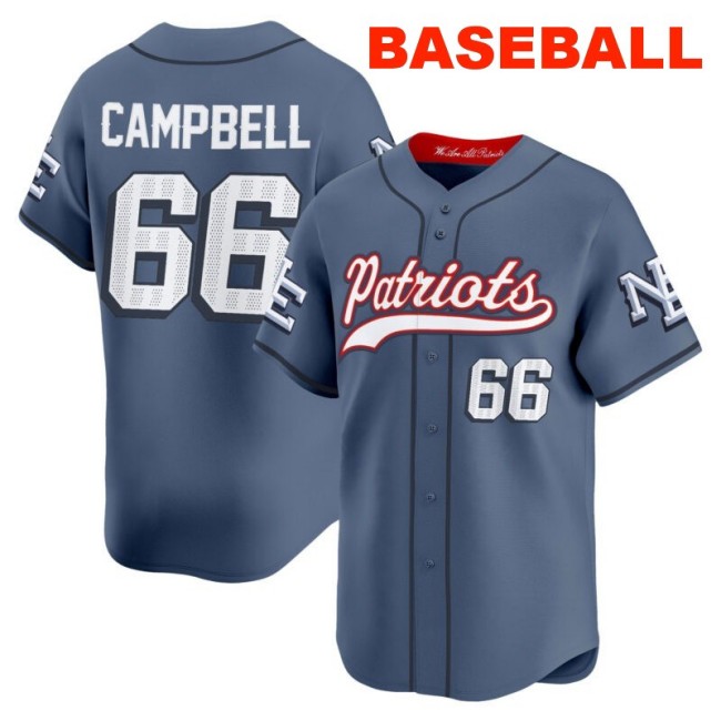 Men's New England Patriots #66 Will Campbell Storm Blue 2025 Baseball Nike Limited Stitched Jersey