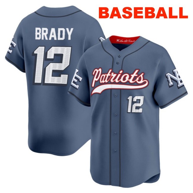 Men's New England Patriots #12 Tom Brady Storm Blue 2025 Baseball Nike Limited Stitched Jersey