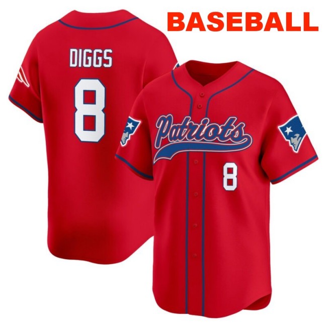 Men's New England Patriots #8 Stefon Diggs Red 2025 Baseball Nike Limited Stitched Jersey