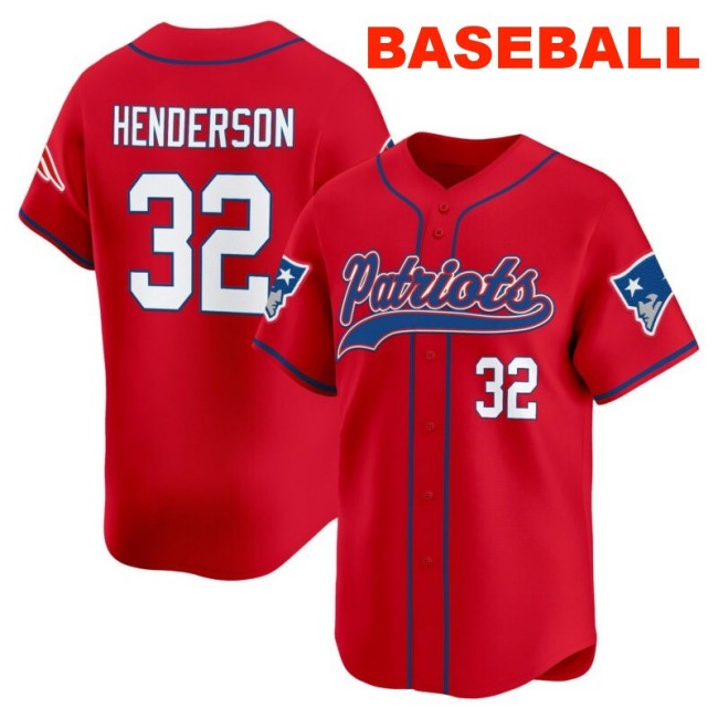 Men's New England Patriots #32 TreVeyon Henderson Red 2025 Baseball Nike Limited Stitched Jersey