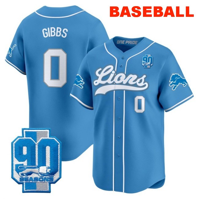 Men's Detroit Lions #0 Jahmyr Gibbs Baseball 2025 Nike Limited Stitched Jersey Blue