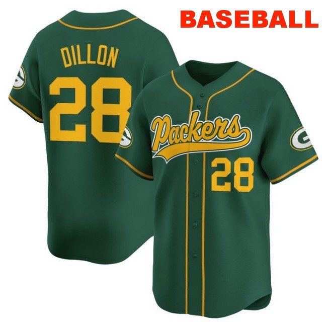 Men's Green Bay Packers #28 Baseball 2025 Nike Limited Stitched Jersey Green