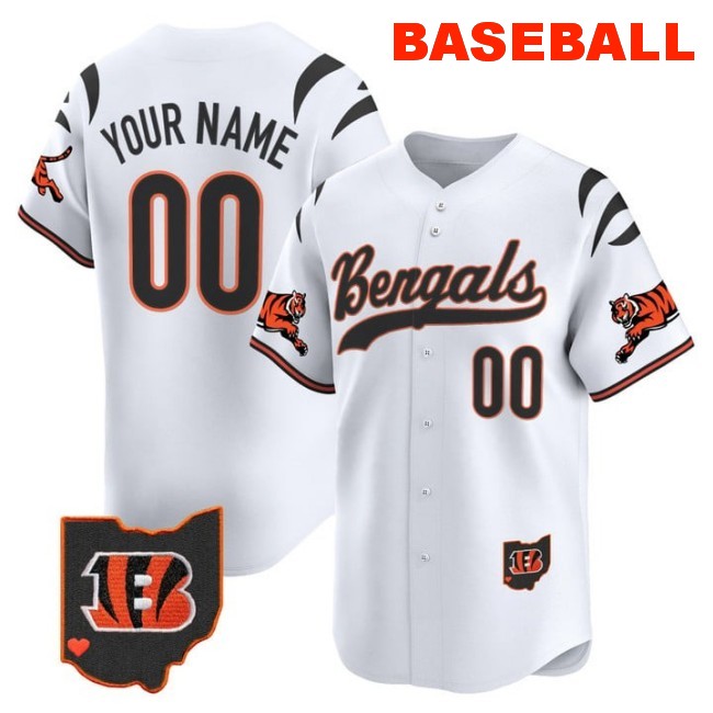 Nike Cincinnati Bengals Custom Baseball 2025 Vapor Limited V2 Stitched Jersey White