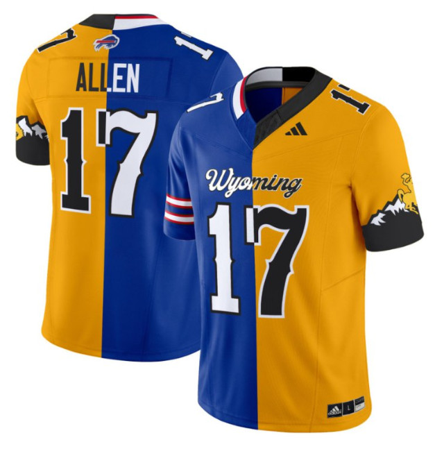 Men's Wyoming Cowboys #17 Josh Allen Blue Gold Split F.U.S.E. Vapor Limited Stitched College Football Jersey