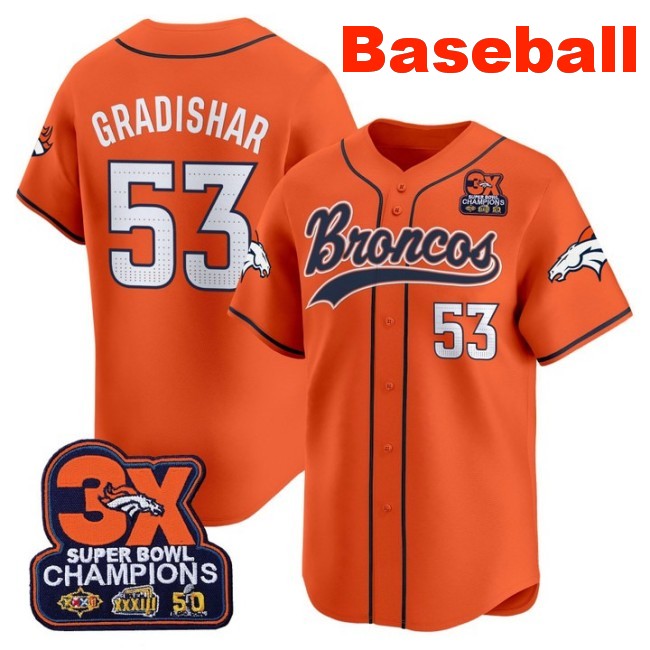 Men's Denver Broncos #53 Randy Gradishar Orange 2025 Baseball 3X-SBC Patch Nike Limited Stitched Jersey