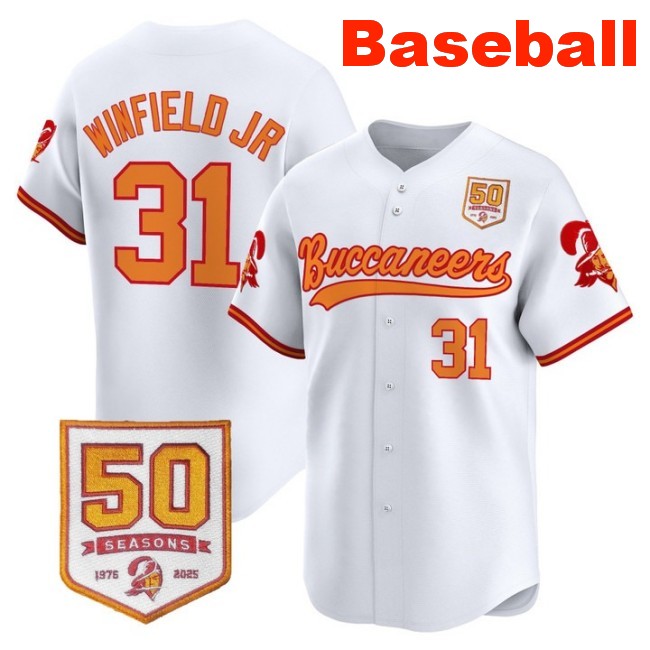 Men's Tampa Bay Buccaneers #31 Antoine Winfield Jr. Baseball Throwback Nike Limited Stitched Jersey With 50th Season Patch White