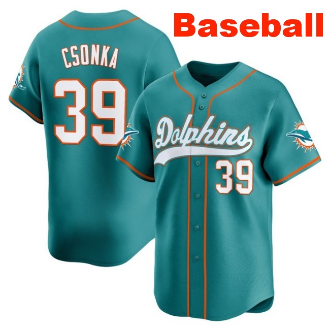 Men's Miami Dolphins #39 Larry Csonka Baseball Nike 2025 Limited Stitched Jersey Aqua