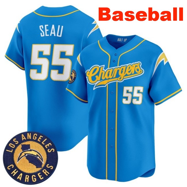 Men's Los Angeles Chargers #55 Junior Seau Baseball 2025 Nike Limited Stitched Jersey Powder Blue