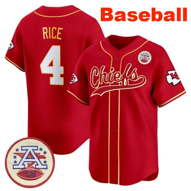 Men's Kansas City Chiefs #4 Rashee Rice Baseball 2025 Nike Limited Stitched Jersey Red